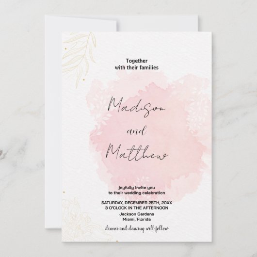 Invitations mariage art rose (Devant)