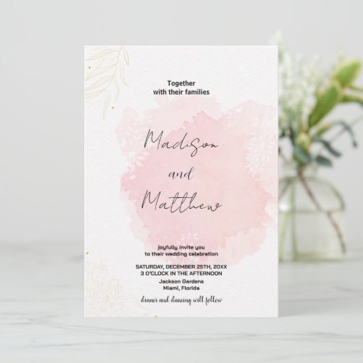 Invitations mariage art rose (Debout devant)