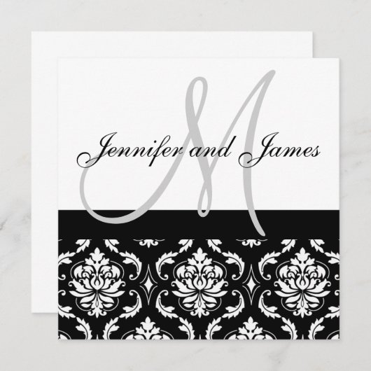 Invitations Mariage damassé avec des noms de monog (Devant / Derrière)
