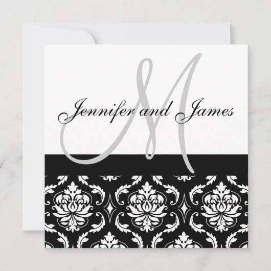 Invitations Mariage damassé avec des noms de monog (Devant)