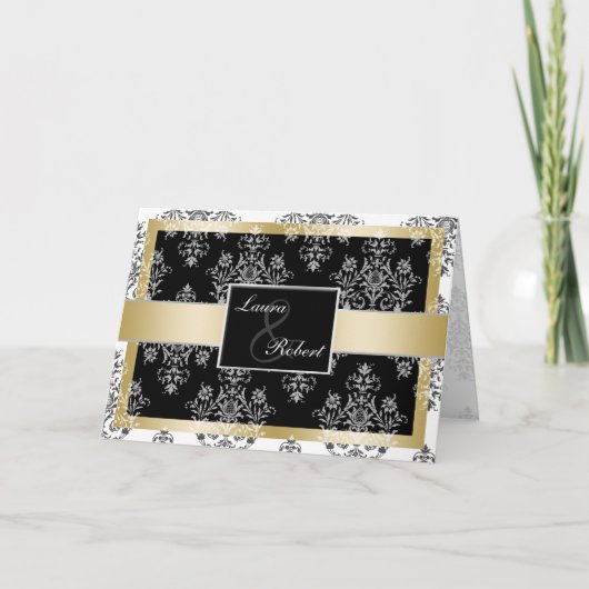 Invitations Mariage damassé Black Et Gold (Devant)