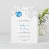 Invitations mariage damassé bleu et gris (Debout devant)