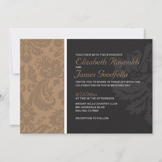 Invitations Mariage damassé Brown (Devant)