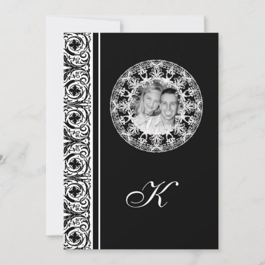 Invitations Mariage damassé Cercle noir et blanc (Dos)