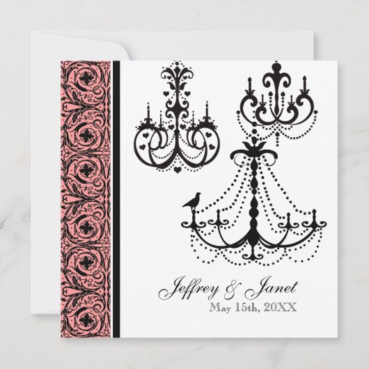 Invitations Mariage damassé Cercle noir et blanc (Dos)