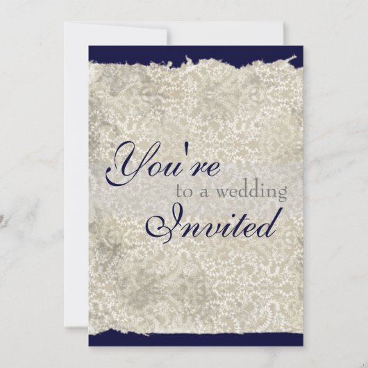 Invitations Mariage damassé classiques, bleu marin (Devant)