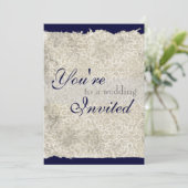 Invitations Mariage damassé classiques, bleu marin (Debout devant)