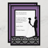 Invitations Mariage damassé en noir, blanc et viol (Devant / Derrière)