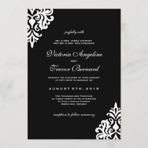Invitations Mariage damassé en noir et blanc