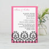 Invitations Mariage damassé en noir et rose (Debout devant)
