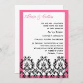 Invitations Mariage damassé en noir et rose (Devant / Derrière)