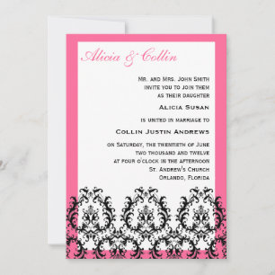 Invitations Mariage damassé en noir et rose