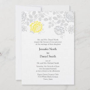 Invitations mariage damassé Jaune Et Gris