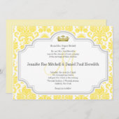 Invitations Mariage damassé Jaune Monogramme M (Devant / Derrière)