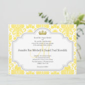 Invitations Mariage damassé Jaune Monogramme M (Debout devant)