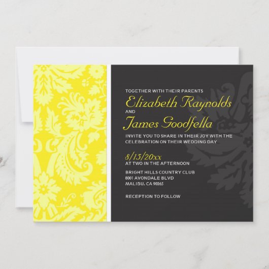 Invitations Mariage damassé Jaunes (Devant)