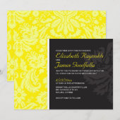 Invitations Mariage damassé Jaunes (Devant / Derrière)