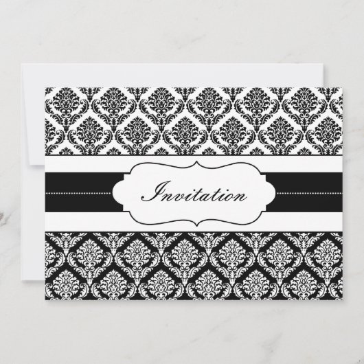 invitations mariage damassé "noir et blanc" (Devant)