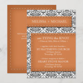 Invitations Mariage damassé Orange Stitted (Devant / Derrière)
