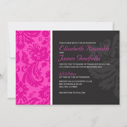 Invitations Mariage damassé Pink (Devant)