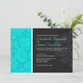 Invitations Mariage damassé Turquoises (Debout devant)