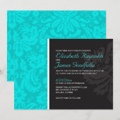 Invitations Mariage damassé Turquoises (Devant / Derrière)