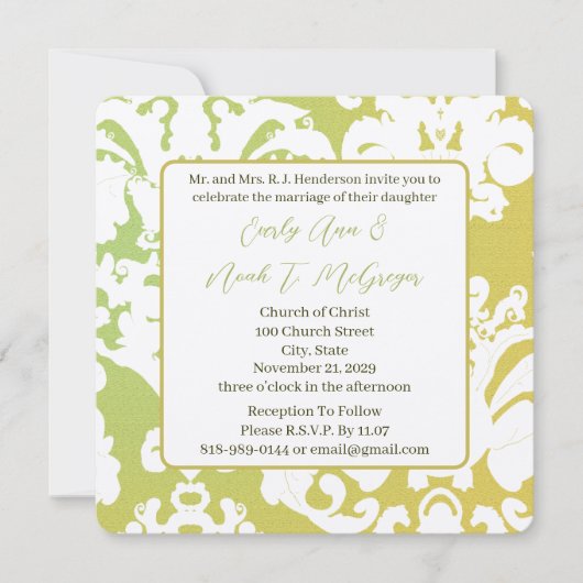 Invitations Mariage damassé vertes (Devant)