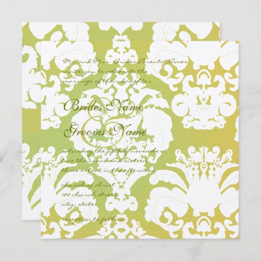 Invitations Mariage damassé vertes (Devant / Derrière)