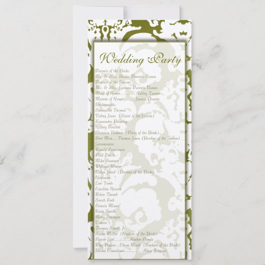 Invitations Mariage damassé vertes (Dos)