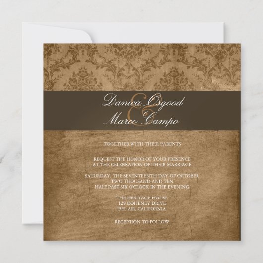 Invitations Mariage damassé Vintages (Dos)