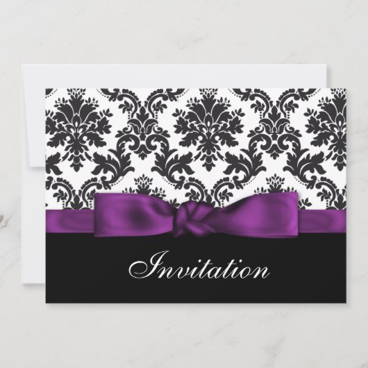 Invitations mariage damassé violet (Devant)
