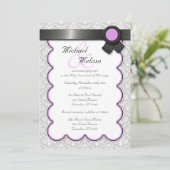 Invitations Mariage damassé violet gris (Debout devant)