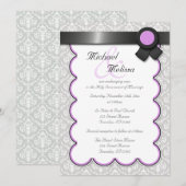 Invitations Mariage damassé violet gris (Devant / Derrière)