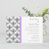Invitations Mariage damassé violet noir blanc (Debout devant)