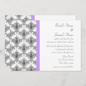 Invitations Mariage damassé violet noir blanc (Devant / Derrière)