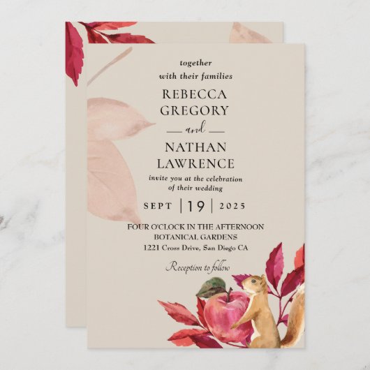 Invitations mariage de automne vintage (Devant / Derrière)