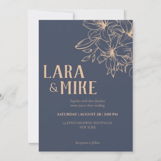 Invitations mariage doux bleu foncé (Devant)