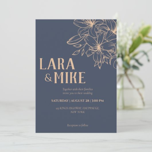 Invitations mariage doux bleu foncé (Debout devant)