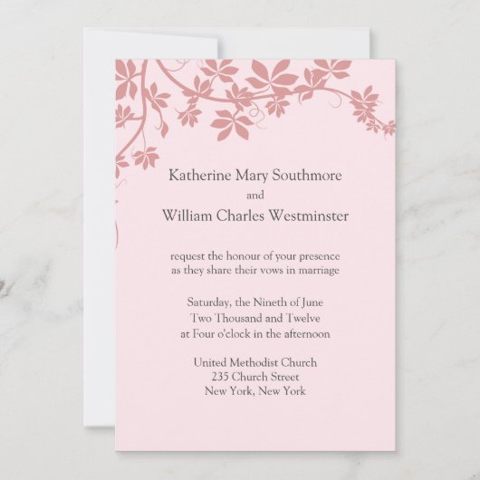 Invitations Mariage Rose Et Mauve Légères (Devant)