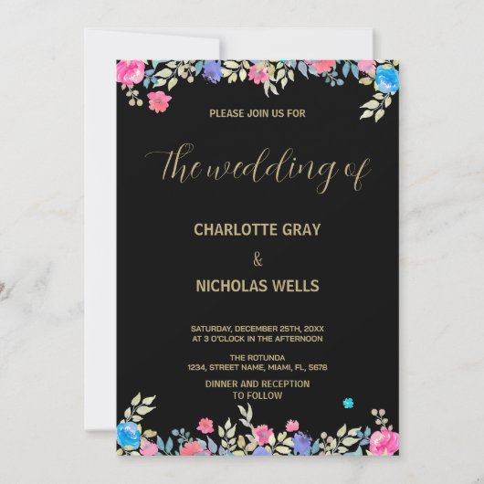 Invitations mariage rose Fleur (Devant)