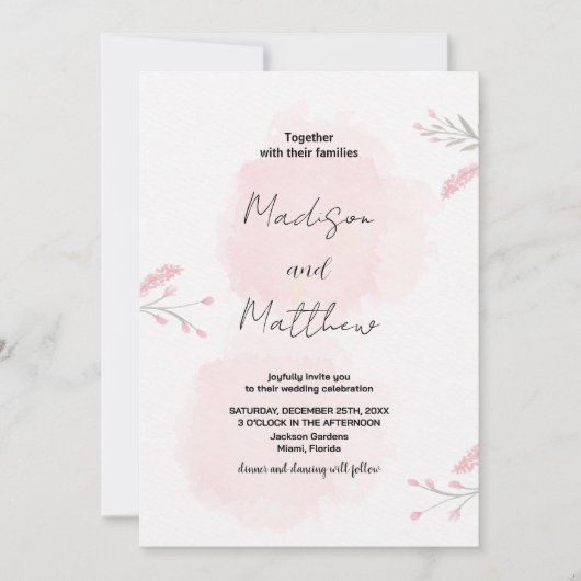 Invitations mariage rose Fleur (Devant)