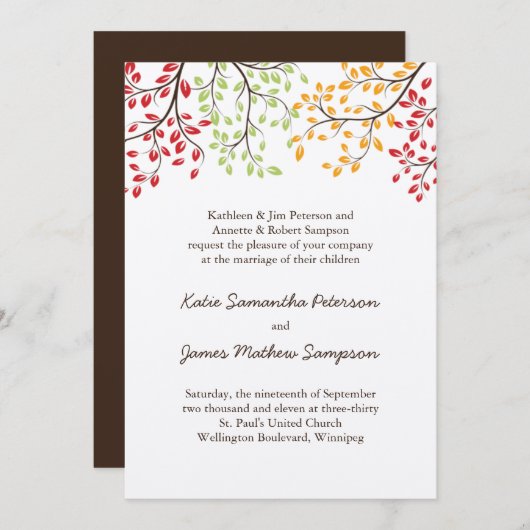 Invitations mariages de automne (Devant / Derrière)