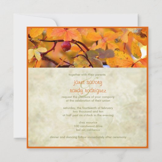Invitations Mariages de automne (Dos)