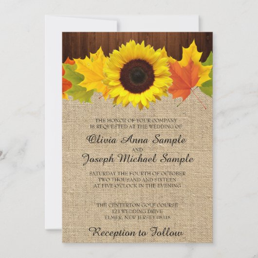 Invitations mariages de automne Avec Tournesol Et (Devant)