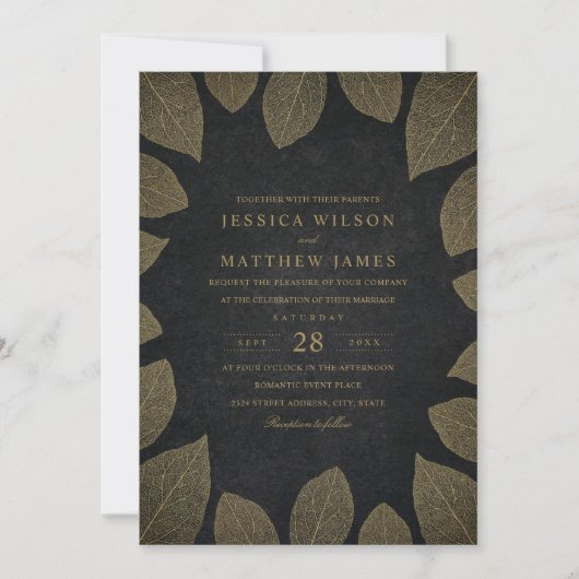 Invitations Mariages de automne Élégants Feuilles  (Devant)