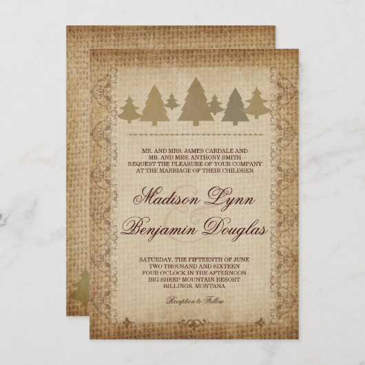 Invitations Mariages de automne Rustiques Pine Tre (Devant / Derrière)