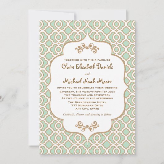 Invitations marocaines en bon état de mariage d'or (Devant)