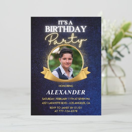 Invitations masculines 15e anniversaire Elegant Ch (Debout devant)