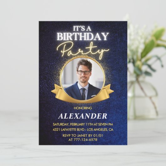 Invitations masculines 39e anniversaire Elegant Ch (Debout devant)