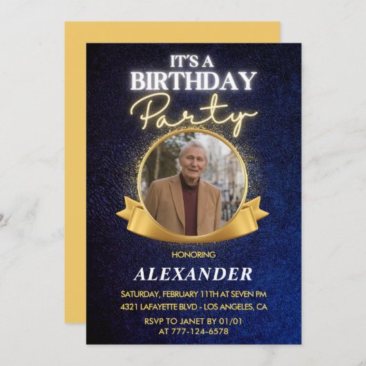 Invitations masculines 85e anniversaire Elegant Ch (Devant / Derrière)